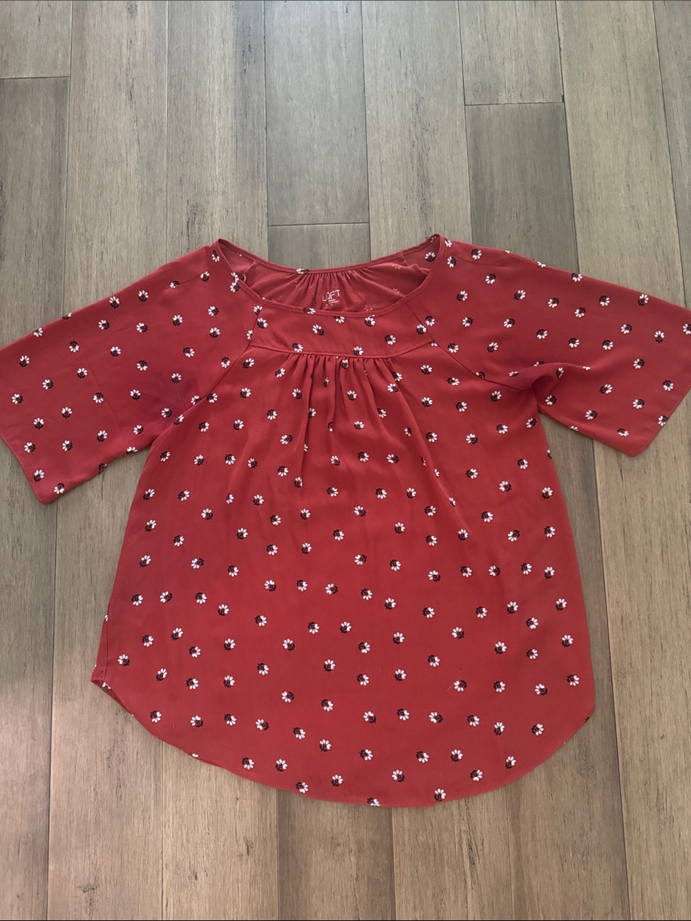 LOFT Outlet Burnt Orange/Red Short-Sleeve Floral Peasant Blouse